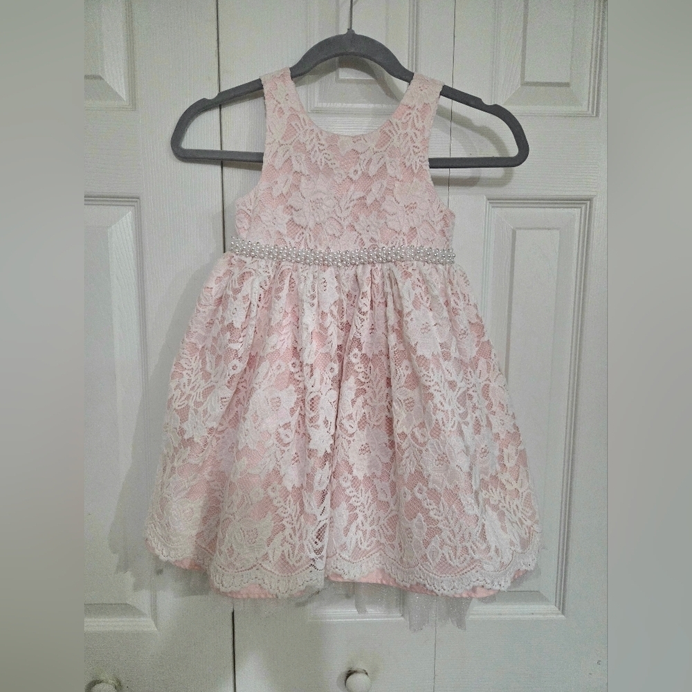 Pink with White Lace Little Girls Special Occasion Sleeveless Dress
